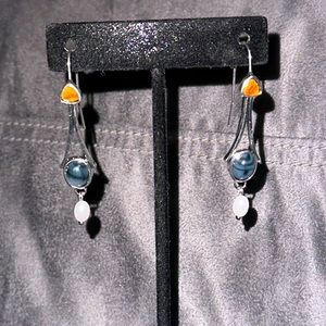 Elegant Dangle Earrings with Blue and Orange Accents